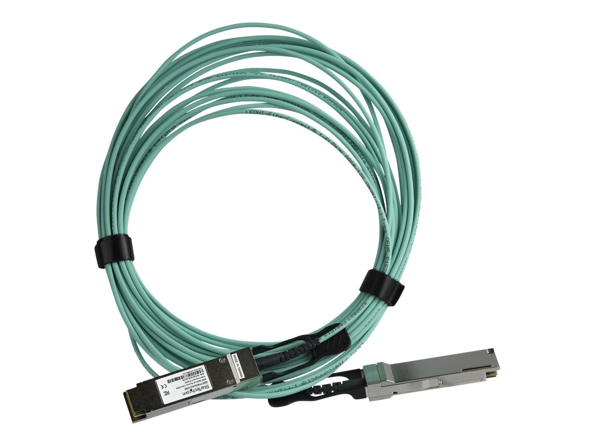 StarTech.com MSA Uncoded Compatible 10m/32.8ft 40G QSFP+ to QSFP+ AOC Cable, 40 GbE QSFP+ Active Optical Fiber, 40 Gbps QSFP Plus/Transceiver Module Cable, 40GE QSFP+ Active Optical Cable - Lifetime Warranty (QSFP40GAO10M) - Cabo de ligação directa 4