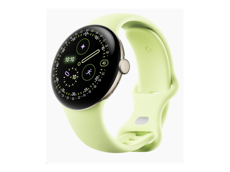 Google Pixel Watch 4 - 41 mm - alumínio dourado champanhe - relógio inteligente Com banda ativa - fluorelastômero com revestimento tátil - capim-limão - tamanho da banda: L - 32 GB - UWB, NFC, Bluetooth, Wi-Fi 6 - 31 g