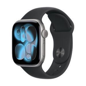 Apple Watch Series 11 (GPS) - 42 mm - alumínio cinzento espaço - relógio inteligente Com banda de desporto - fluoroelastómero - preto - tamanho da banda: S/M - 64 GB - Wi-Fi 4, UWB, Bluetooth - 30.3 g
