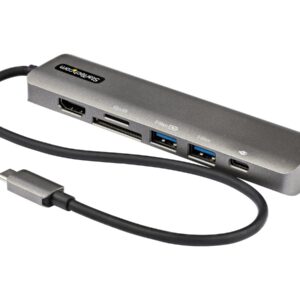 StarTech.com USB C Multiport Adapter, USB-C to 4K 60Hz HDMI 2.0, 100W Power Delivery Pass-through, SD/MicroSD, 2-Port USB 3.0 Hub, GbE, USB Type-C Mini Dock, 12" (30cm) Long Attached Cable - Works w/Thunderbolt 3 (DKT30CHSDPD1) - Estação de engate -