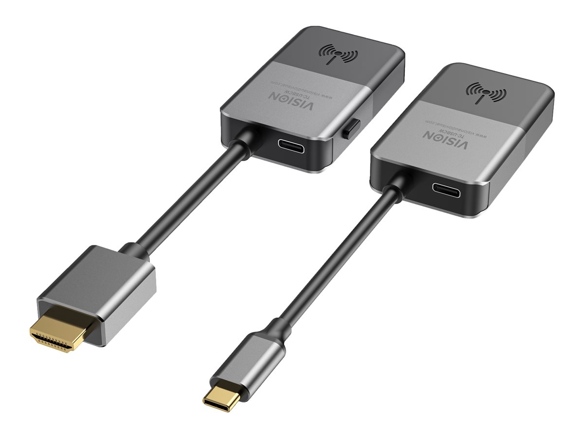 USBC to HDMI Wireless Set - transmitter plugs into USBC port on laptop - sends HDMI wirelessly up to 10 m - receiver plugs into HDMI port on display - resolution up to 4k at 30 hz - optimised for signage and presentation applications - black