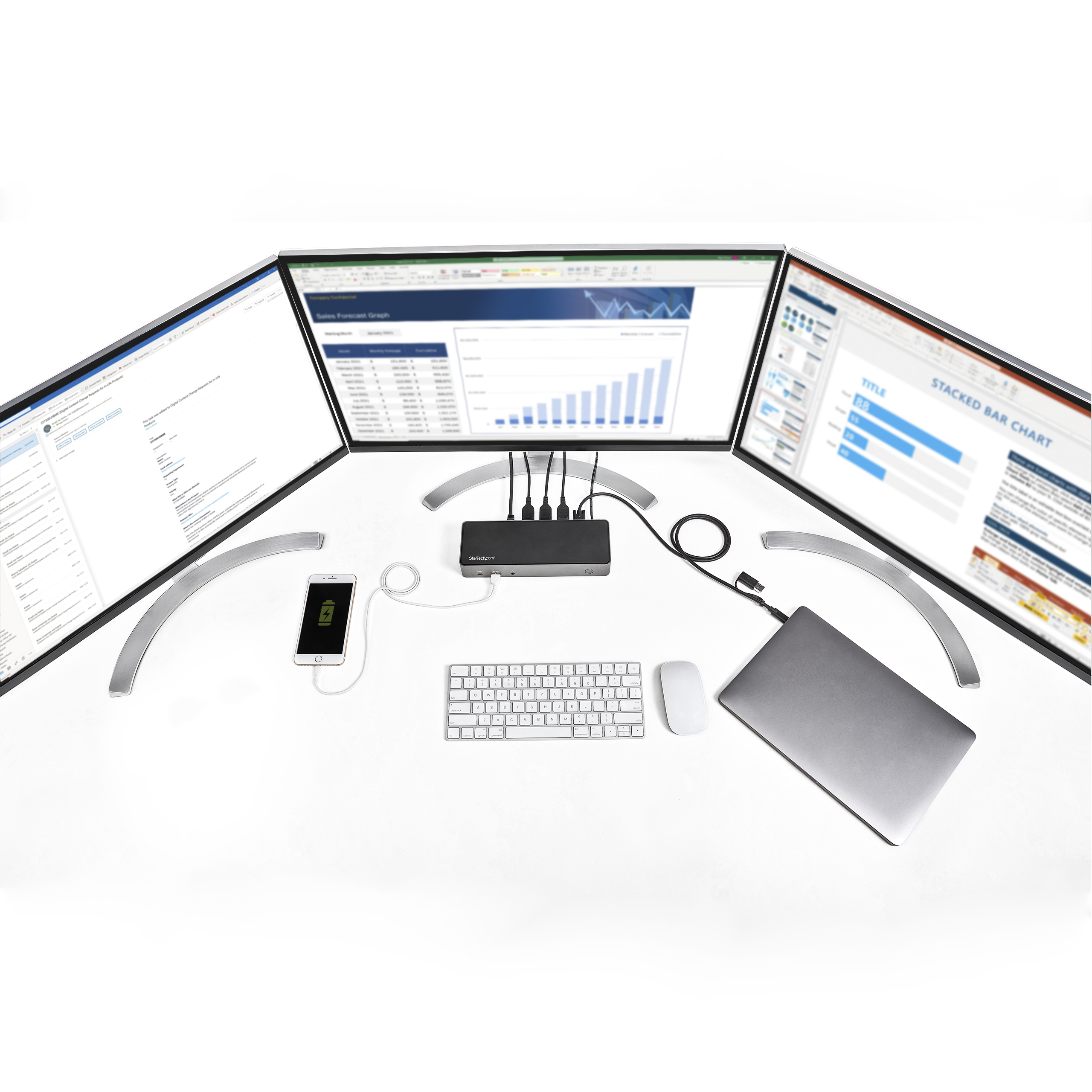 StarTech.com USB-C & USB-A Dock, Hybrid Universal Triple Monitor Laptop Docking Station w/ DisplayPort & HDMI 4K 60Hz, 85W Power Delivery, 6x USB Hub, Ethernet, Audio, USB 3.1 Gen 2 10Gbps - Multi-Monitor Dock (DK31C3HDPDUE) - Estação de engate - USB - Image 13
