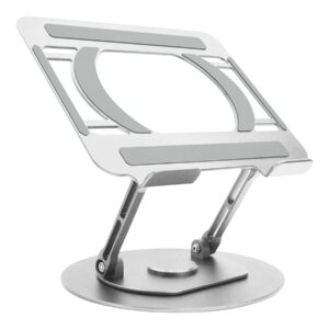 Laptop turntable desk stand - lifts laptop up to 150 mm above desk - suits any size laptops - set laptop on any angle - anodized cnc aluminium alloy construction - silicon anti skid pads protect laptop and table - silver