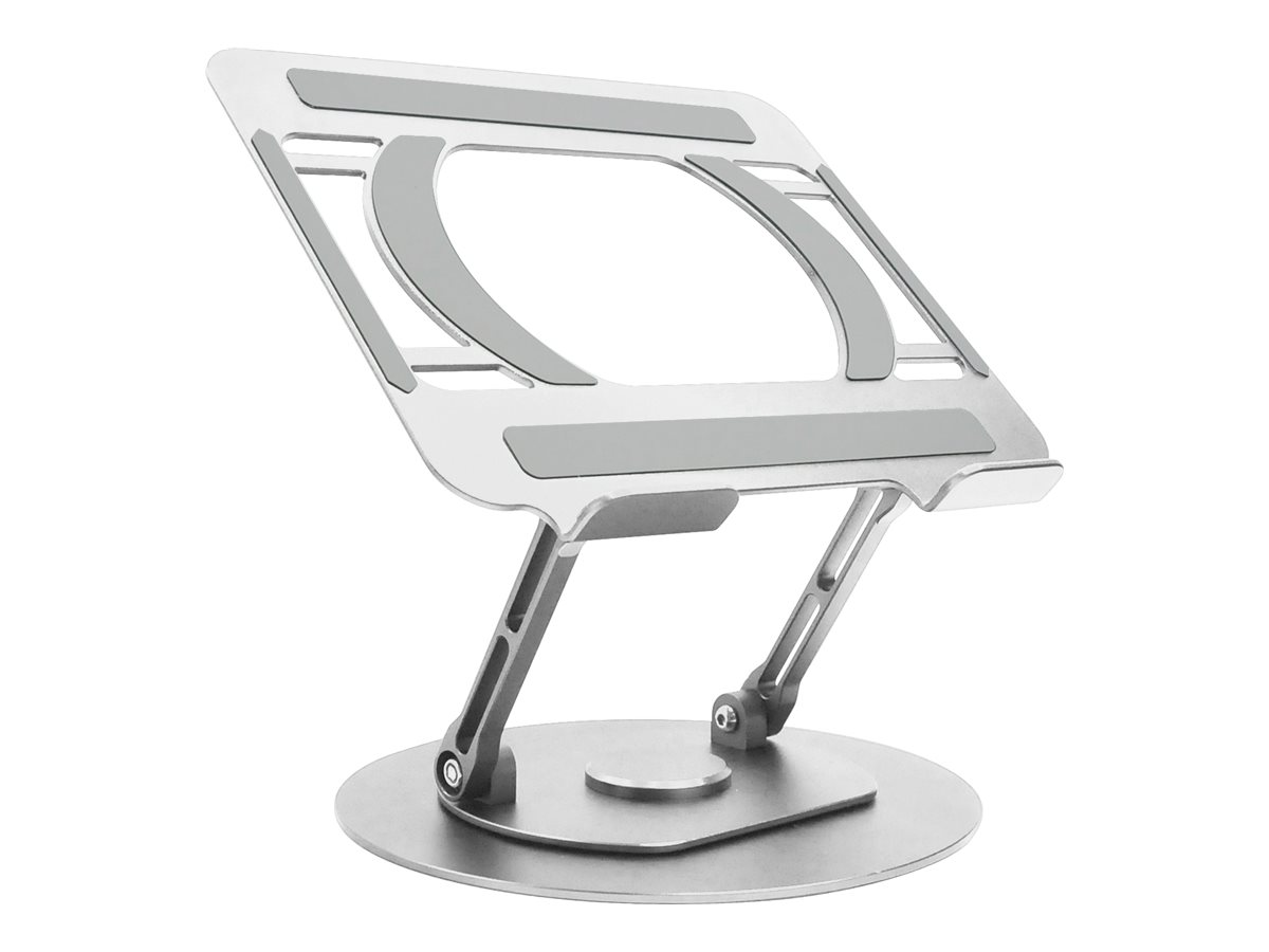 Laptop turntable desk stand - lifts laptop up to 150 mm above desk - suits any size laptops - set laptop on any angle - anodized cnc aluminium alloy construction - silicon anti skid pads protect laptop and table - silver