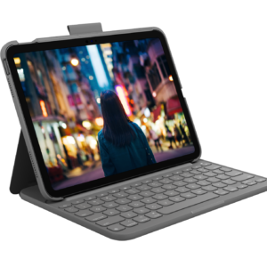 Logitech Slim Folio - Teclado e pasta de folio - sem fios - Bluetooth LE - QWERTY - Reino Unido - cinzento oxford - para Apple 10.9-inch iPad (10ª geração)