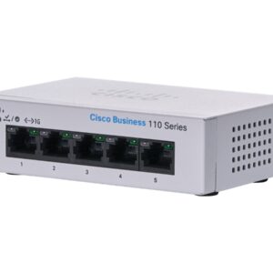 Cisco Business 110 Series 110-5T-D - Interruptor - sem gestão - 5 x 10/100/1000 - montável em trilho, desktop, montável na parede - alimentação DC