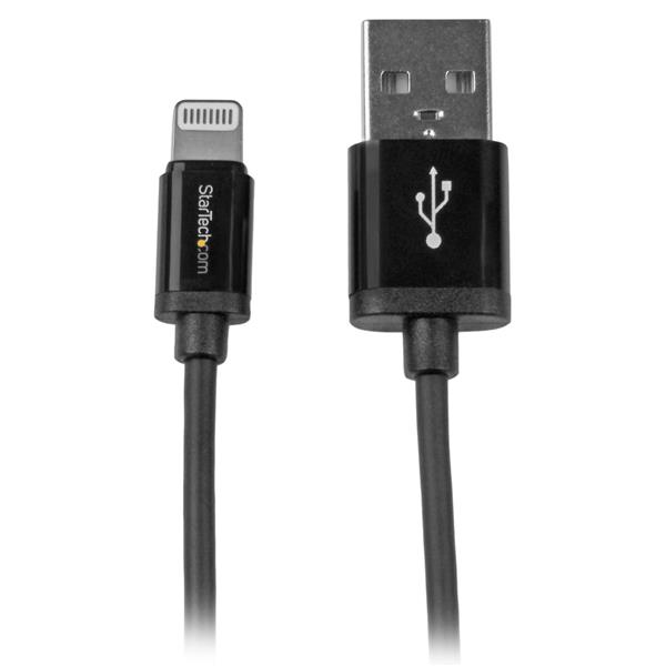 StarTech.com 1m (3ft) Black Apple 8-pin Lightning Connector to USB Cable for iPhone / iPod / iPad - Charge and Sync Cable - 1 meter (USBLT1MB) - Cabo Lightning - Lightning macho para USB macho - 1 m - proteção dupla - preto - para P/N: ST7C51224, ST7