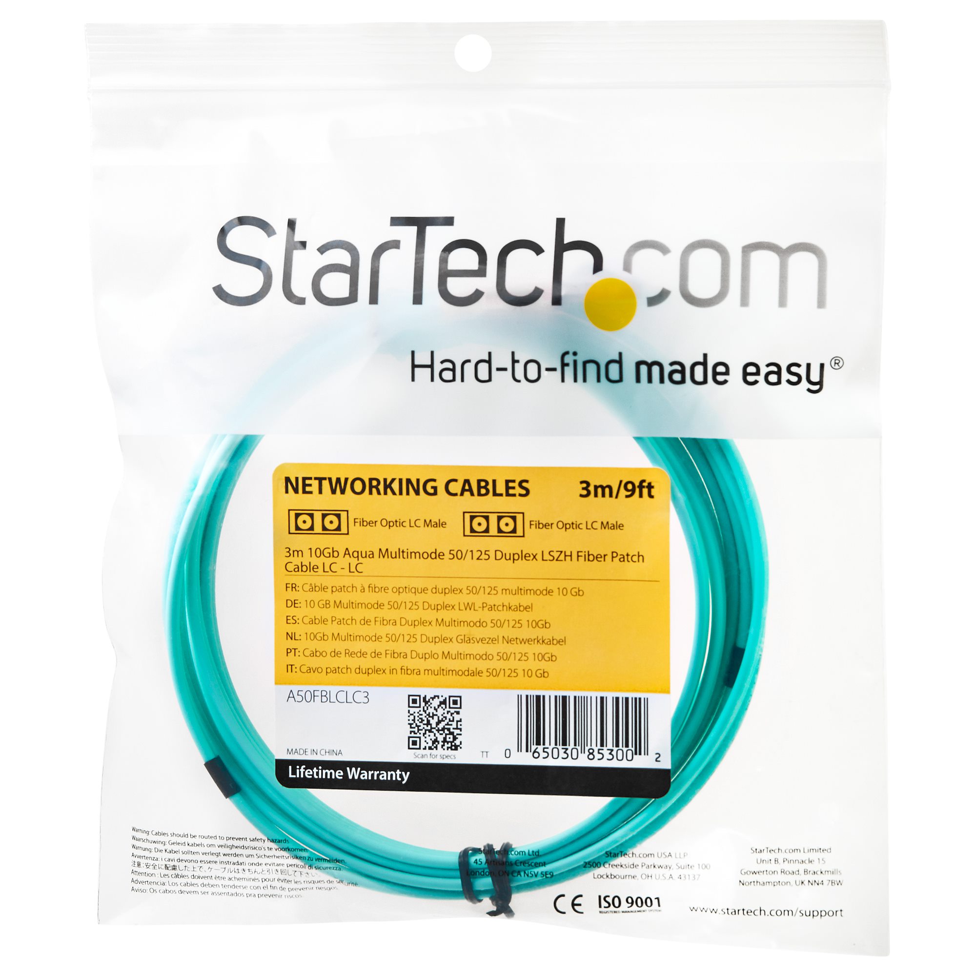 StarTech.com 3m Fiber Optic Cable - 10 Gb Aqua - Multimode Duplex 50/125 - LSZH - LC/LC - OM3 - LC to LC Fiber Patch Cable - Cabo patch - multi-modo LC (M) para multi-modo LC (M) - 3 m - 3 m - fibra óptica - duplex - 50 / 125 micron - OM3 - sem halog - Image 4