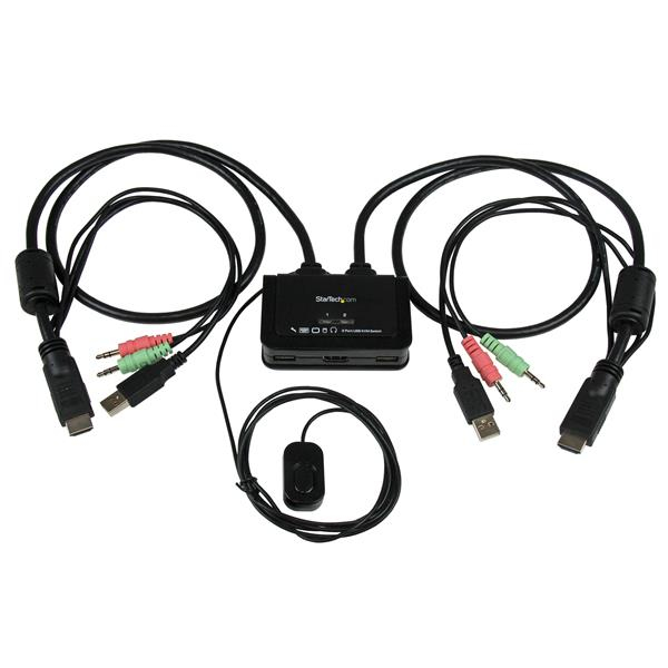 StarTech.com 2 Port USB HDMI Cable KVM Switch with Audio and Remote Switch - USB Powered KVM with HDMI - Dual Port HDMI KVM Switch (SV211HDUA) - Chave de KVM / áudio - 2 x KVM / áudio - 1 utilizador local - desktop
