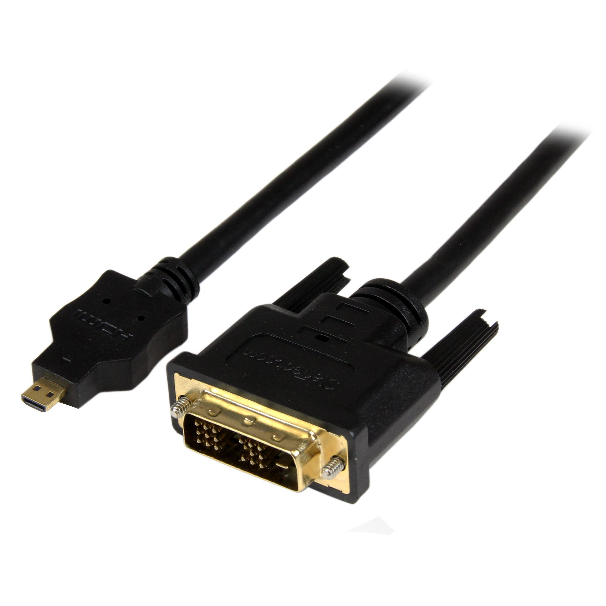 StarTech.com 2m Micro HDMI to DVI-D Cable - M/M - 2 meter Micro HDMI to DVI Cable - 19 pin HDMI (D) Male to DVI-D Male - 1920x1200 Video (HDDDVIMM2M) - Cabo adaptador - DVI-D macho para 19 pin micro HDMI Type D macho - 2 m - blindado - preto
