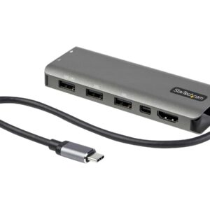 StarTech.com USB C Multiport Adapter, USB-C to HDMI or Mini DisplayPort 4K 60Hz, 100W Power Delivery Pass-Through, 4-Port 10Gbps USB Hub, USB Type-C Mini Dock, 12"/30cm Long Attached Cable - Works w/ Thunderbolt 3 (DKT31CMDPHPD) - Estação de engate -