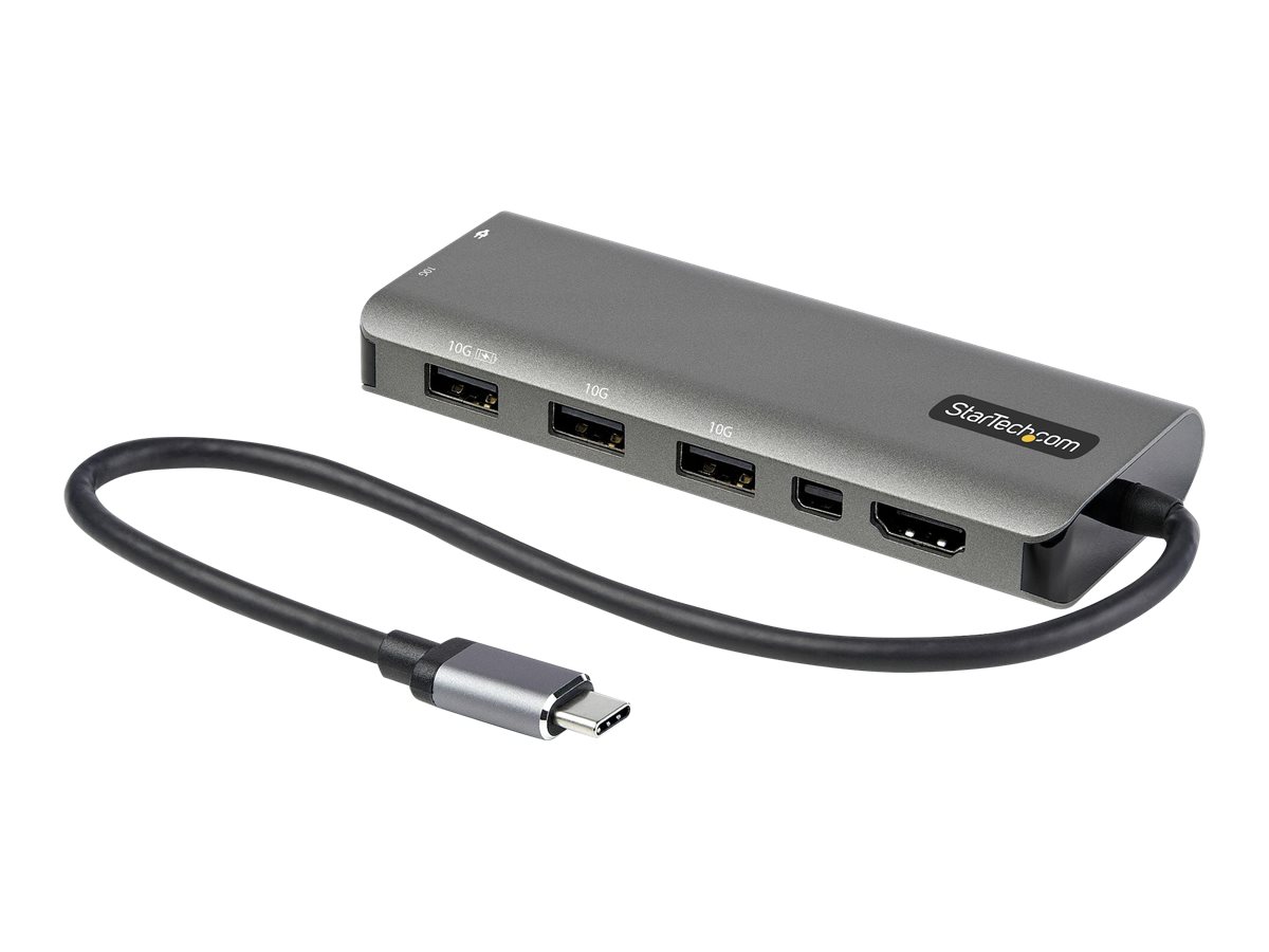 StarTech.com USB C Multiport Adapter, USB-C to HDMI or Mini DisplayPort 4K 60Hz, 100W Power Delivery Pass-Through, 4-Port 10Gbps USB Hub, USB Type-C Mini Dock, 12"/30cm Long Attached Cable - Works w/ Thunderbolt 3 (DKT31CMDPHPD) - Estação de engate -