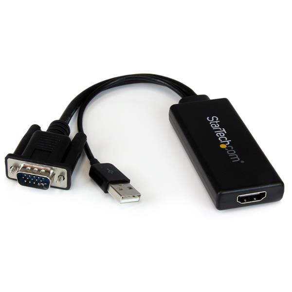 StarTech.com VGA to HDMI Adapter with USB Audio & Power - Portable VGA to HDMI Converter - 1080p - Cabo adaptador - HD-15 (VGA), USB Tipo B macho para HDMI fêmea - 26 cm - preto - alimentação USB, assistência 1080p, ativo