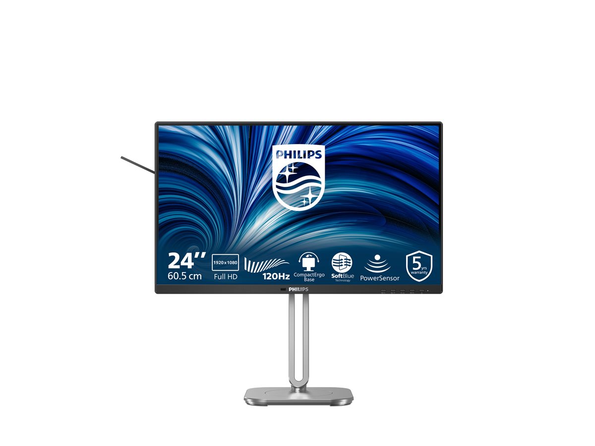 Philips 24B2N4200 - 4000 Series - monitor LED - 24" (23.8" visível) - 1920 x 1080 Full HD (1080p) @ 120 Hz - IPS - 300 cd/m² - 1500:1 - 4 ms - HDMI, VGA, DisplayPort - altifalantes - prata, carvão vegetal