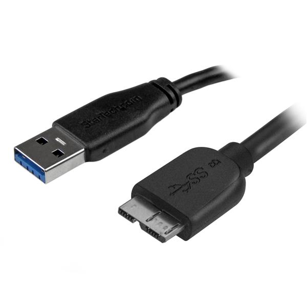 StarTech.com Cabo Micro USB 3.0 Slim - M/M - Micro USB de ângulo para a direita - 0,5 m - Cabo USB - Micro USB Tipo B (M) para USB Tipo A (M) - USB 3.0 - 50 cm - moldado - preto - para P/N: S2510BU33PW, S251BMU3FP, S251BRU33, SLSODDU33B, SM2NGFFMBU33