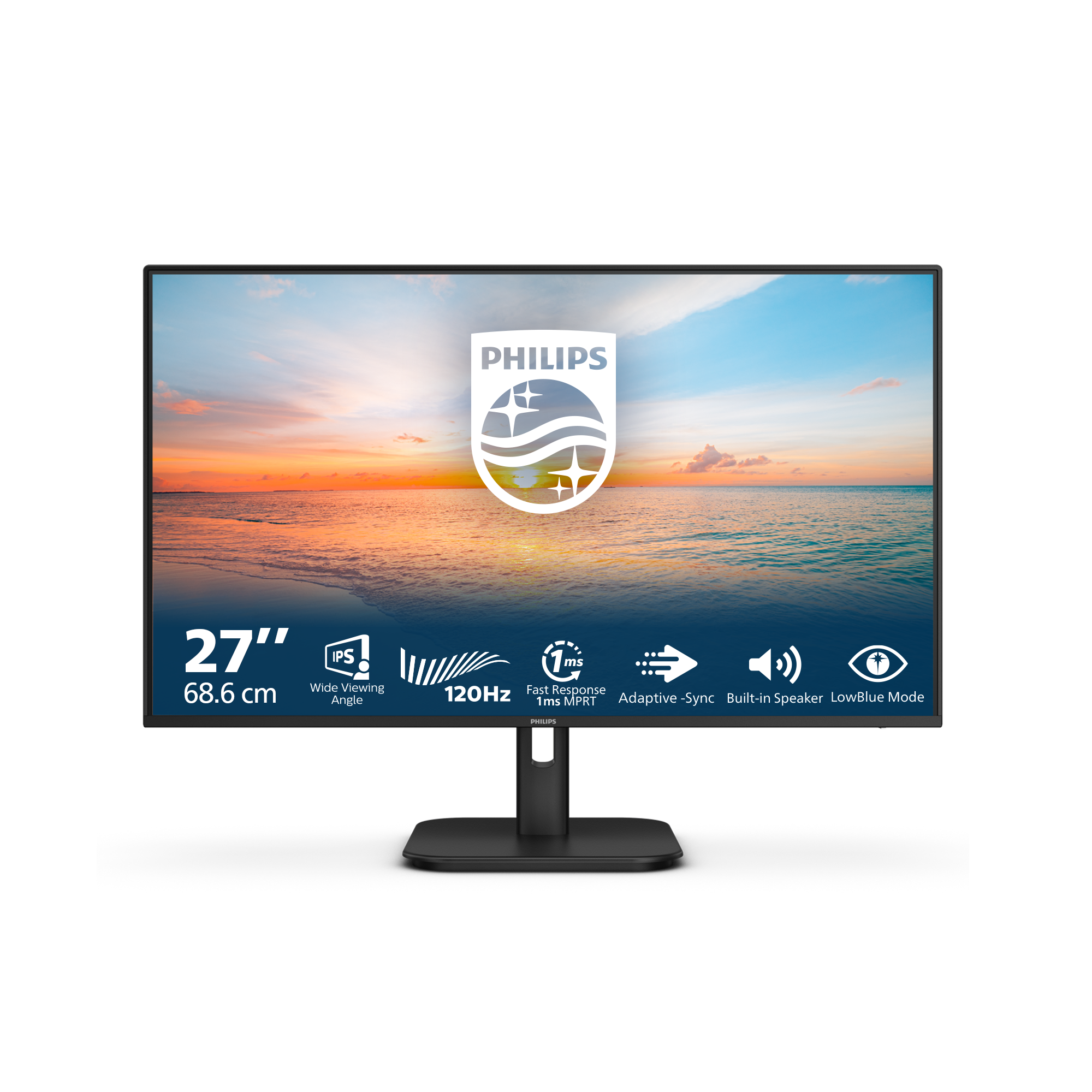 Philips 27E1N1200A - 1000 Series - monitor LED - 27" - 1920 x 1080 Full HD (1080p) @ 120 Hz - IPS - 300 cd/m² - 1300:1 - 1 ms - HDMI, VGA, DisplayPort - altifalantes - preto