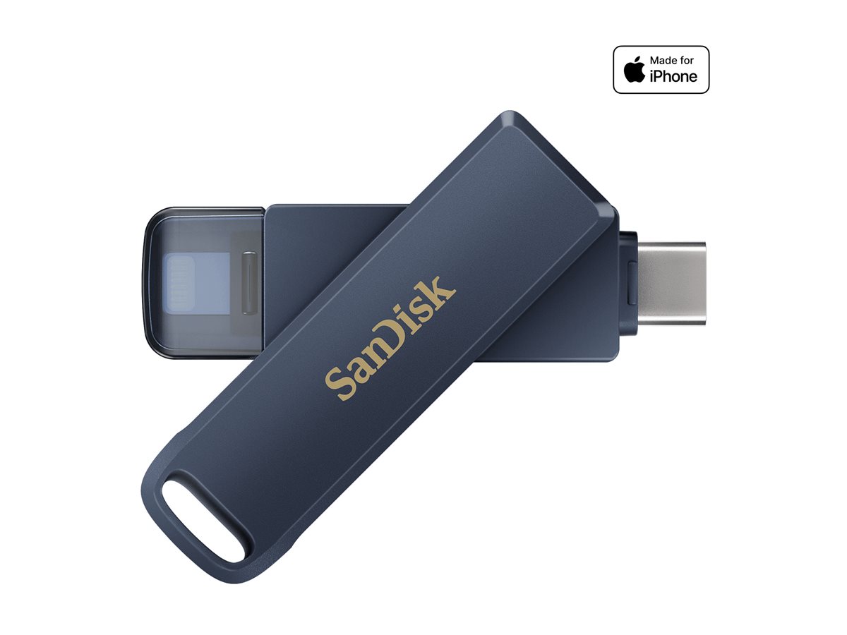 SanDisk Phone Drive - Drive flash USB - 256 GB - USB-C / Lightning - céu metálico