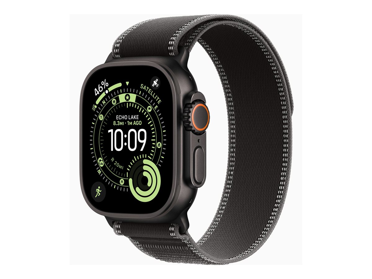 Apple Watch Ultra 3 - 49 mm - titânio preto - Sim relógio inteligente Com Correia de Trilho - tecido de nylon - preto/carvão - tamanho da banda: M/L - 64 GB - LTE, NFC, Wi-Fi 4, UWB, Bluetooth - 5G - 61.8 g