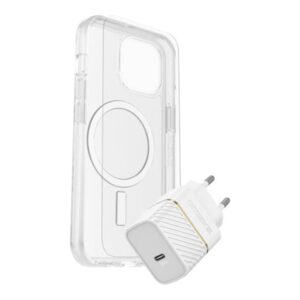 OtterBox Symmetry Series - Tampa posterior para telemóvel - compatibilidade MagSafe - claro - com Protetor de Ecrã de Vidro de Qualidade Superior e Carregador de Parede de Carregamento Rápido USB-C 30W - para Apple iPhone 16 Pro