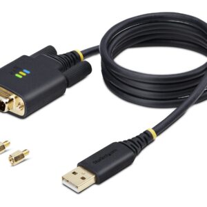 StarTech.com 3ft (1m) USB to Serial Adapter Cable, Interchangeable DB9 Screws/Nuts, COM Retention, USB-A to DB9 RS232, FTDI IC, Level-4 ESD Protection, Windows/macOS/ChromeOS/Linux - Rugged TPE Construction (1P3FFCB-USB-SERIAL) - Cabo USB/serial - US