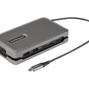 StarTech.com USB C Multiport Adapter, USB C to 4K 60Hz HDMI 2.0, 2-Port 10Gbps USB Hub, 100W Power Delivery Pass-through, GbE, SD/MicroSD, USB Type-C Mini Dock, 10"/25cm Attached Cable - USB C Docking Station - Estação de engate - USB-C - HDMI