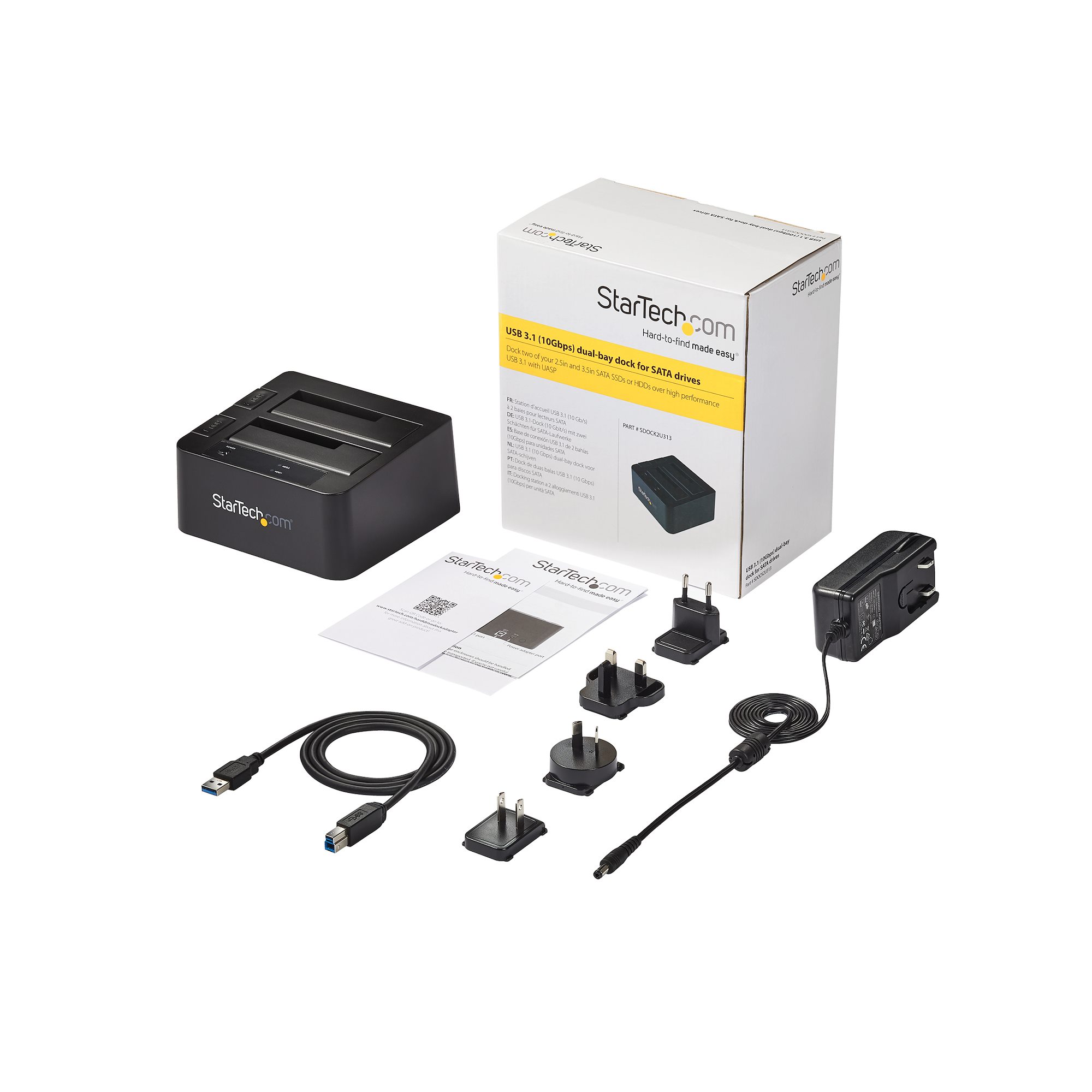 StarTech.com Dual-Bay USB 3.1 to SATA Hard Drive Docking Station, USB 3.1 (10 Gbps) Hard Drive Dock, External 2.53.5 SATA IIIIII, SSDHDD Docking Station, Hot-Swap Hard Drive Bay - Top-Loading - Controlador de memória - 2.5", 3.5" - USB 3.1 (Gen 2) - - Image 6