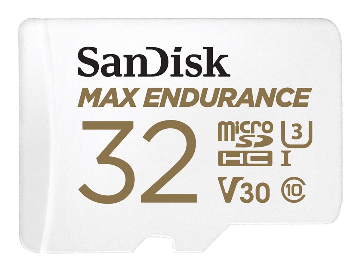 SanDisk Max Endurance - Cartão de memória flash (adaptador microSDHC a SD Incluído) - 32 GB - Video Class V30 / UHS-I U3 / Class10 - microSDHC UHS-I