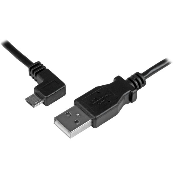 StarTech.com 2m 6 ft Micro-USB Charge-and-Sync Cable - Left-Angle Micro-USB - M/M - USB to Micro USB Charging Cable - 24 AWG (USBAUB2MLA) - Cabo USB - Micro USB Tipo B (M) para USB (M) - USB 2.0 - 2 m - conector angular esquerdo, moldado - preto - pa