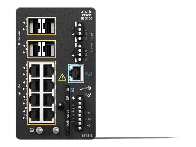 Cisco Catalyst IE3100 Rugged Series - Network Essentials - interruptor - Administrado - 8 x 10/100/1000 + 4 x Gigabit SFP (ligação ascendente) - montável em trilho DIN