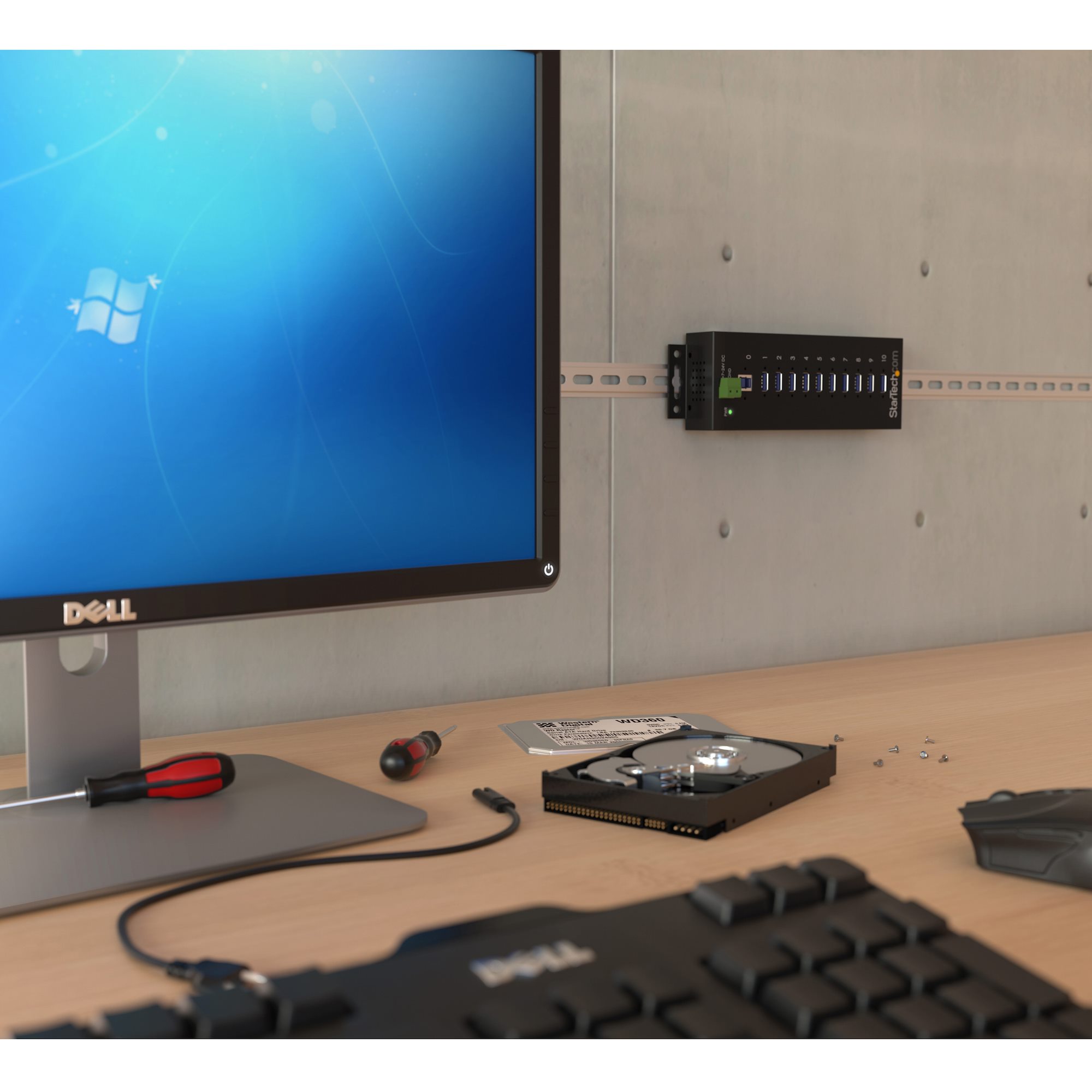 StarTech.com 10-Port USB 3.0 Hub - Metal Industrial USB-A Hub with ESD & Surge Protection - Din Rail, Wall or Desk Mountable - TAA Compliant USB Expander Hub (ST1030USBM) - Hub - 10 x SuperSpeed USB 3.0 - montável em trilho DIN - alimentação DC - par - Image 4