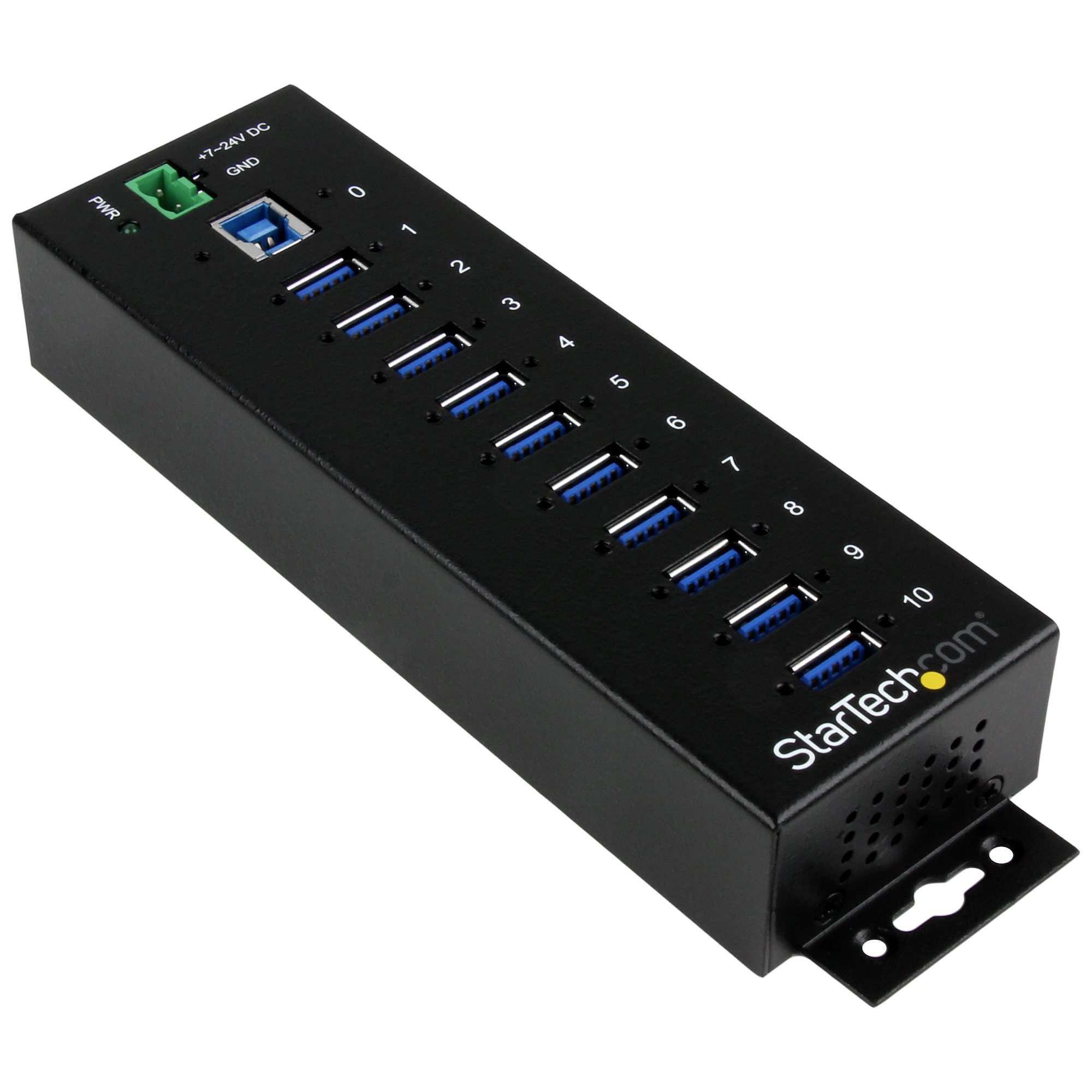 StarTech.com 10-Port USB 3.0 Hub - Metal Industrial USB-A Hub with ESD & Surge Protection - Din Rail, Wall or Desk Mountable - TAA Compliant USB Expander Hub (ST1030USBM) - Hub - 10 x SuperSpeed USB 3.0 - montável em trilho DIN - alimentação DC - par