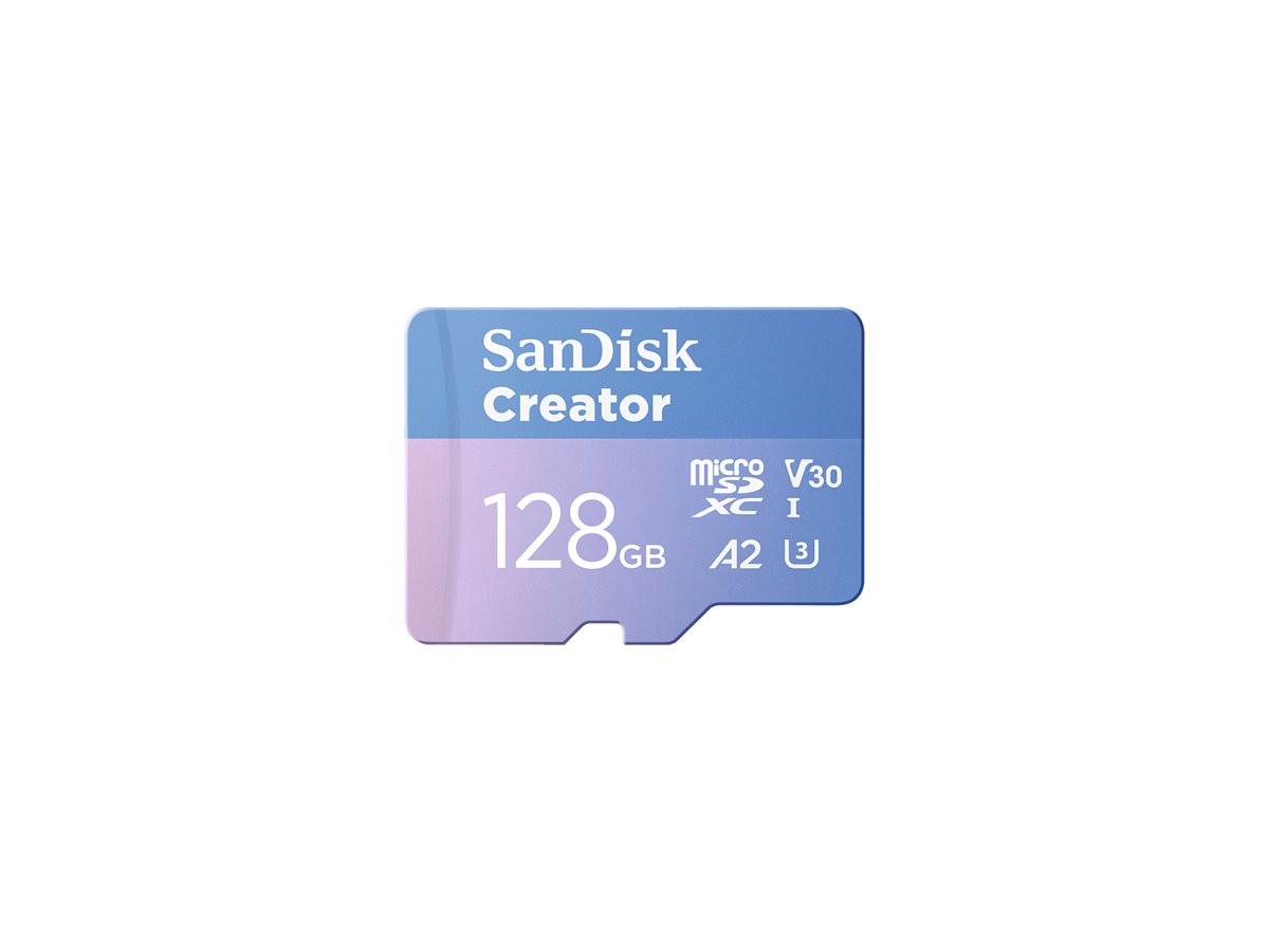 SanDisk Creator - Cartão de memória flash (adaptador microSDXC para SD Incluído) - 128 GB - A2 / Video Class V30 / UHS-I U3 - microSDXC UHS-I
