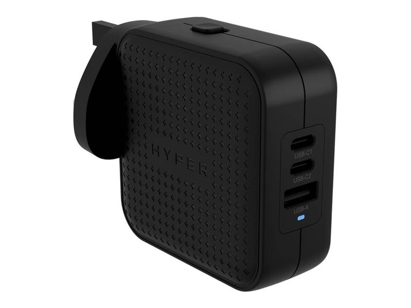 Targus HyperJuice - Adaptador de alimentação - GaN - 70 Watt - QC 3.0, Power Delivery 3.0 + PPS - 3 conectores de saída (USB, 2 x USB-C) - preto