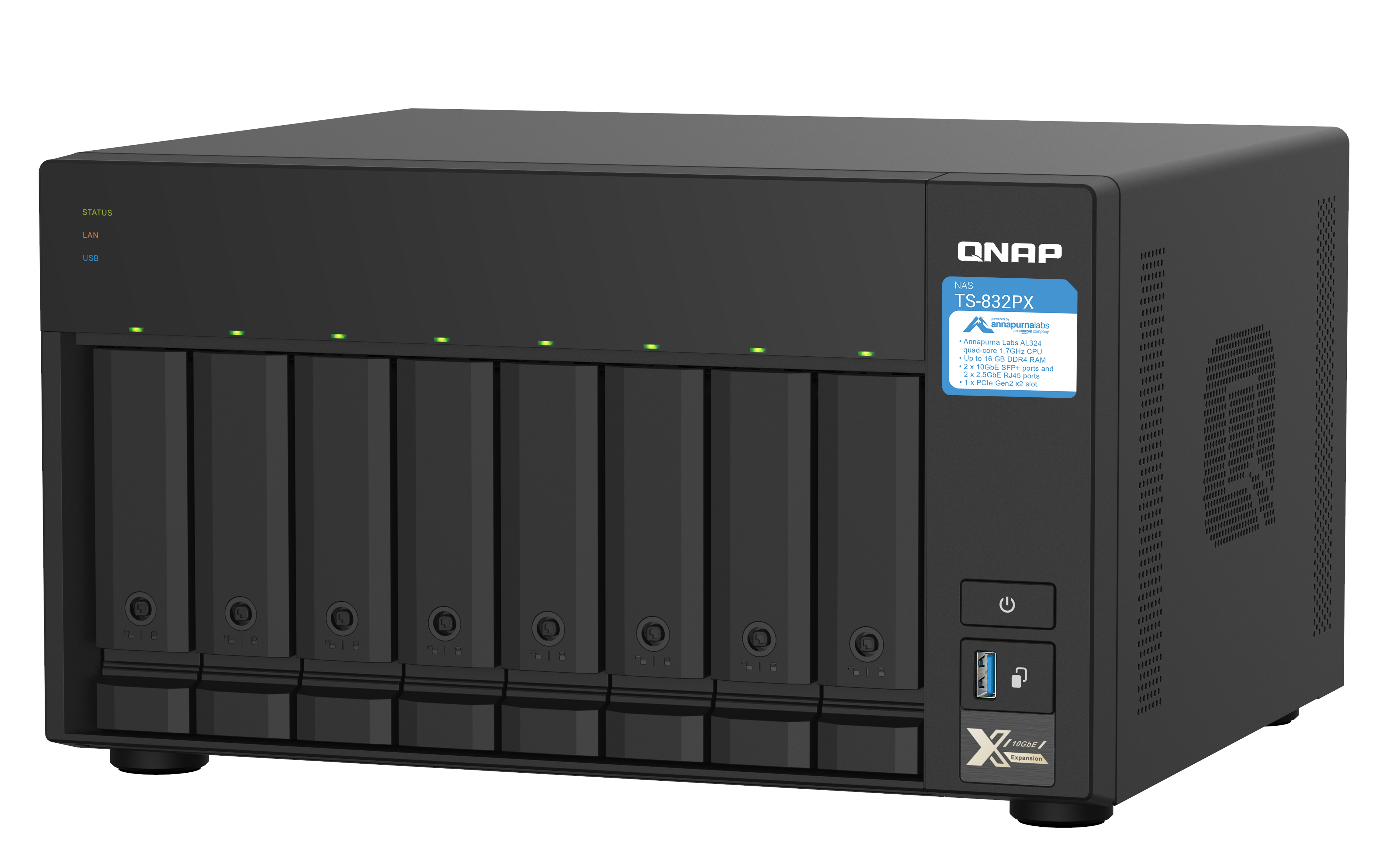 QNAP TS-832PX-4G - Servidor NAS - 8 baias - SATA 6Gb/s - RAID (expansão de disco rígido) 0, 1, 5, 6, 10, 50, 60, JBOD - RAM 4 GB - Gigabit Ethernet / 2.5 Gigabit Ethernet / 10 Gigabit Ethernet - iSCSI assistência - Image 5