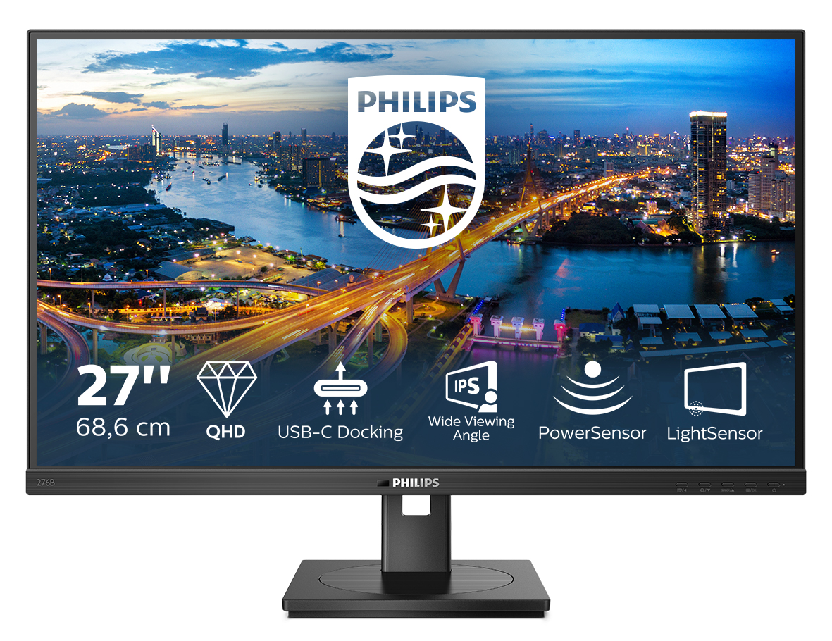 Philips 276B1 - Monitor LED - 27" - 2560 x 1440 QHD @ 75 Hz - IPS - 350 cd/m² - 1000:1 - 4 ms - 2xHDMI, DisplayPort, USB-C - altifalantes - textura preta