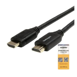 StarTech.com 3ft (1m) Premium Certified HDMI 2.0 Cable with Ethernet, High Speed Ultra HD 4K 60Hz HDMI Cable HDR10, HDMI Cord (Male/Male Connectors), For UHD Monitors, TVs, Displays - Durable HDMI Cable (HDMM1MP) - Cabo HDMI com Ethernet - HDMI macho