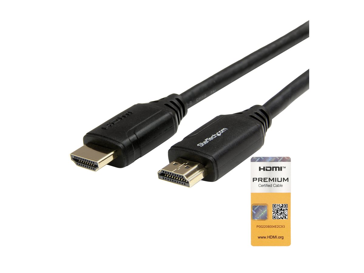 StarTech.com 3ft (1m) Premium Certified HDMI 2.0 Cable with Ethernet, High Speed Ultra HD 4K 60Hz HDMI Cable HDR10, HDMI Cord (Male/Male Connectors), For UHD Monitors, TVs, Displays - Durable HDMI Cable (HDMM1MP) - Cabo HDMI com Ethernet - HDMI macho