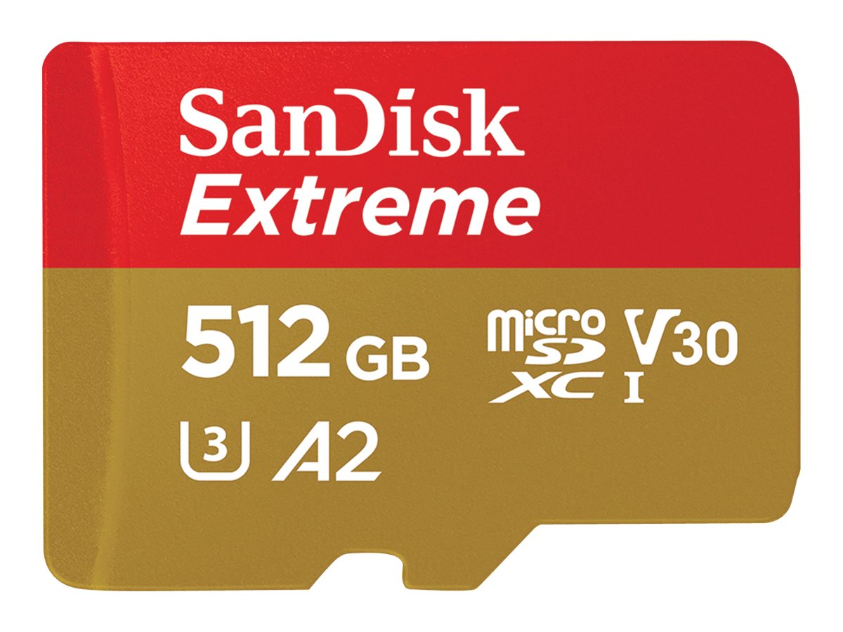 SanDisk Extreme - Cartão de memória flash (adaptador microSDXC para SD Incluído) - 512 GB - A2 / Video Class V30 / UHS-I U3 / Class10 - microSDXC UHS-I