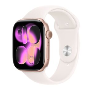 Apple Watch Series 11 (GPS) - 46 mm - alumínio dourado rosa - relógio inteligente Com banda de desporto - fluoroelastómero - rosado claro - tamanho da banda: M/L - 64 GB - Wi-Fi 4, UWB, Bluetooth - 37.8 g