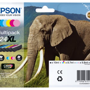 Epson 24XL Multipack - Pack de 6 - XL - preto, amarelo, azul cyan, magenta, magenta claro, azul cyan claro - original - tinteiro - para Expression Photo XP-55, XP-750, XP-760, XP-850, XP-860, XP-950, XP-960, XP-970