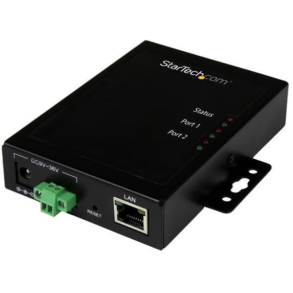 StarTech.com Servidor de dispositivo Ethernet Série-para-IP de 2 portas - RS232 - Metal e Montável - Servidor de dispositivo - 2 portas - 100Mb LAN, RS-232 - AC 120/230 V / DC 9 - 36 V - na parede