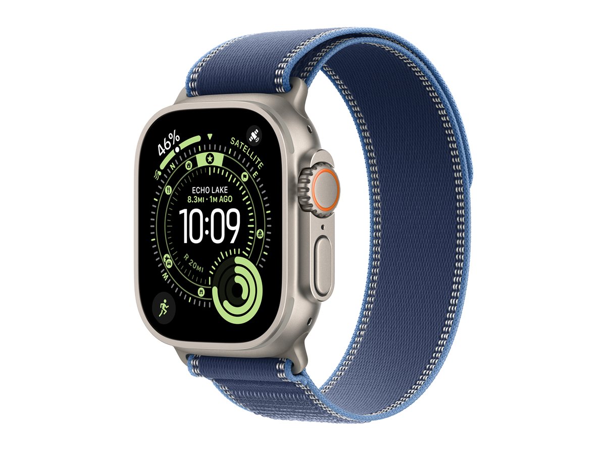 Apple Watch Ultra 3 - 49 mm - titanium natural - Sim relógio inteligente Com Correia de Trilho - tecido de nylon - azul/brilhante azul - tamanho da banda: M/L - 64 GB - LTE, NFC, Wi-Fi 4, UWB, Bluetooth - 5G - 61.6 g