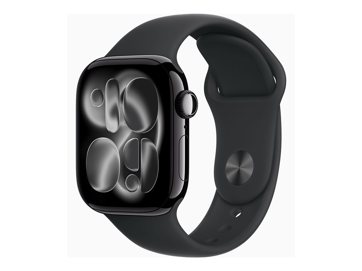 Apple Watch Series 11 (GPS) - 42 mm - alumínio preto jato - relógio inteligente Com banda de desporto - fluoroelastómero - preto - tamanho da banda: S/M - 64 GB - Wi-Fi 4, UWB, Bluetooth - 30.3 g