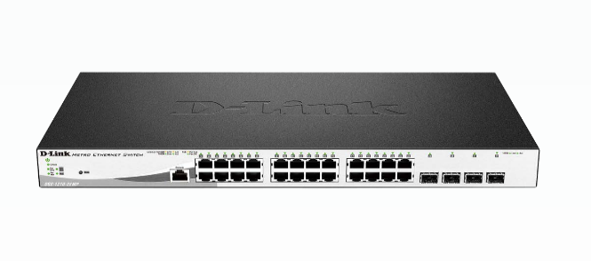 D-Link DGS 1210-28MP - Interruptor - inteligente - 24 x 10/100/1000 (PoE+) + 4 x Gigabit combinado - desktop, montável em trilho - PoE+ (370 W)