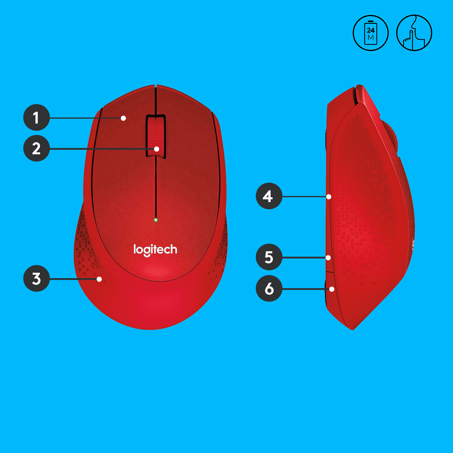 Logitech M330 SILENT PLUS - Rato - 3 botões - sem fios - 2.4 GHz - receptor sem fio USB - vermelho