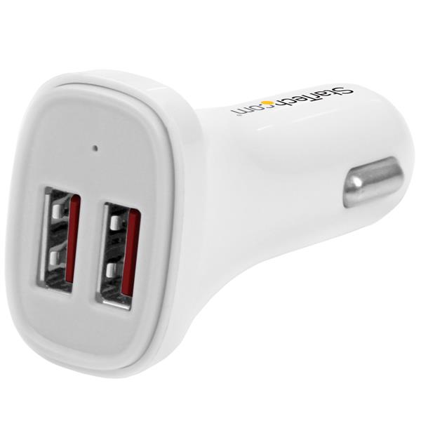 StarTech.com Dual Port USB Car Charger - 24W/4.8A White - Adaptador de energia para automóvel - 24 Watt - 4.8 A - 2 conectores de saída (USB) - branco - para P/N: USBLT1MW, USBLT1MWS, USBLT2MBR, USBLT2MW, USBLT30CMW, USBLTM1MBK, USBLTM1MWH