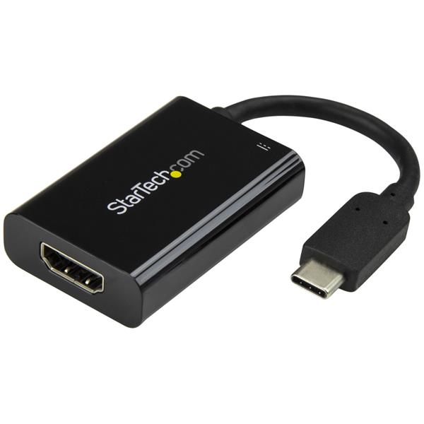 StarTech.com USB C to HDMI 2.0 Adapter with Power Delivery, 4K 60Hz USB Type-C to HDMI Display/Monitor Video Converter, 60W PD Pass-Through Charging Port, Thunderbolt 3 Compatible, Black - USB-C Display Adapter (CDP2HDUCP) - Adaptador de vídeo - USB-