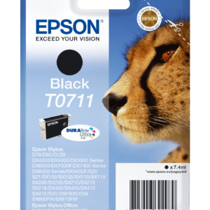 Epson T0711 - 7 ml - preto - original - blister com alarme RF - tinteiro - para Stylus DX4400, DX4450, S20, S21, SX100, SX110, SX115, Stylus Office B40W