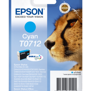 Epson T0712 - 5.5 ml - azul cyan - original - blister com RF/alarme acústico - tinteiro - para Stylus DX9400, SX115, SX210, SX215, SX218, SX415, SX515, SX610, Stylus Office BX310, BX610