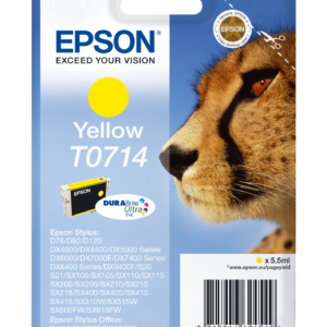 Epson T0714 - 5.5 ml - amarelo - original - blister com alarme RF - tinteiro - para Stylus DX9400, SX115, SX210, SX215, SX218, SX415, SX515, SX610, Stylus Office BX310, BX610